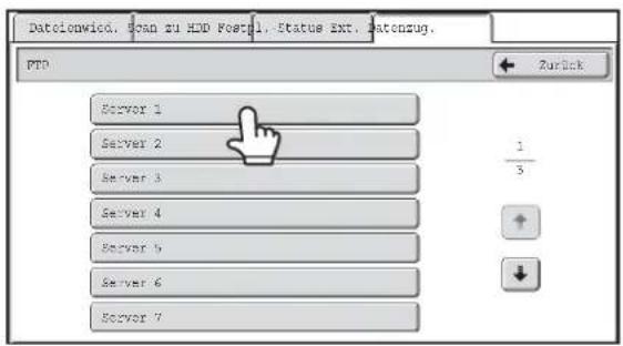 Datclonwied, Scan zu HDD Postpl, Status ext, datonzug. PTD Zurück Server 1 Server 2 Server 3 Server 4 Server 5 Server 6 Server 7 1/3