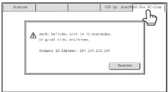 Scannen USB Sp. ScanPaxI-Fax PC-Scan Derat befindet sich in PC-Scanmodus. Original nicht entfernen. Scanner IP-Adresec: 250.169.102.106 Debenden