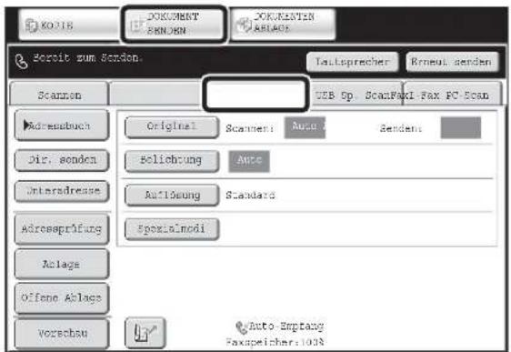 KODIIS DOKUMENT SNDN KONZEN ABLAIDS Bereit zum Scannen. Lautsprecher Bruttur geiden Scannen CEB Sp. ScanFax1 Fax FC-Scan Adressbuch Original Scanmen Auto Senden Direkt senden Belichtung Auto Unteradresse Auflösung Standard Adressprüfung Spezialmodi Ablage Offene Ablage Vorschau Auto-Empfang Faxspeic…