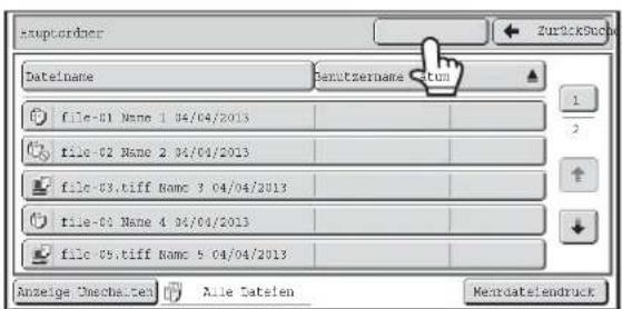 Exportordner Zurück Suche Dateiname Benutzername Status file-01 Name 1 04/04/2013 file-02 Name 2 04/04/2013 file-03.tiff Name 3 04/04/2013 file-04 Name 4 04/04/2013 file-05.tiff Name 5 04/04/2013 Anzeige Umschalten Alle Dateien Menü Dateiendruck