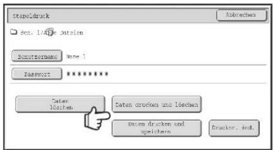 Stapeldruck Abbrechen Seite: 1/47 je Dateien Benutzername Name 1 Passwort ********** Daten: löschen Daten drucken und löschen Daten drucken und speichern Drucknr. ändern