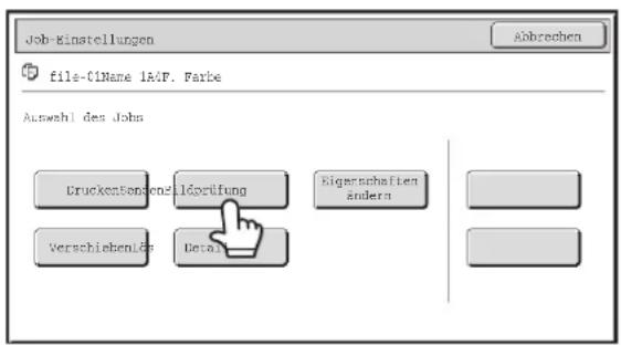 Job-Einstellungen file-C1Name IADF. Farbe Abbrechen Auswahl des Jobs Drucken Senden Bildüberprüfung Eigenschaften ändern Verschieben Löschen Detail
