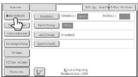 Scannen Adressbuch Original Scannen: Auto Scode: Belichtung Auto Auflösung Standard Spezialmodi Ablage Offene Ablage Vorschau Auto-Empfang Faxspeicher: 100%
