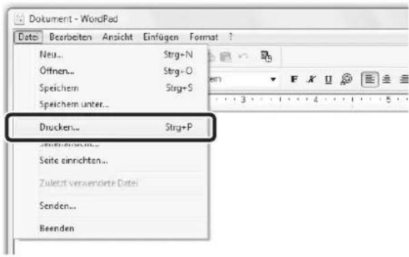 Dokument - WordPad Datei Bearbeiten Ansicht Einfügen Format ? Neu... Strg+N Öffnen... Strg+O Speichern Strg+S Speichern unter... Drucken... Strg+P Seite einrichten... Zuletzt verwendete Datei Senden... Beenden