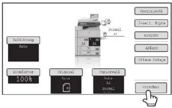 Belehrung Auto Zoomfaktor 100% Original Auto A4 Papierwahl Auto A4 Normal A4 Spezialmodus 2-seitige Kopie Ausgabe Ablage Offene Ablage Vorschau