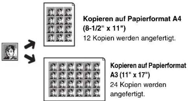 Kopieren auf Papierformat A4 (8-1/2" x 11") 12 Kopien werden angefertigt. Kopieren auf Papierformat A3 (11" x 17") 24 Kopien werden angefertigt.