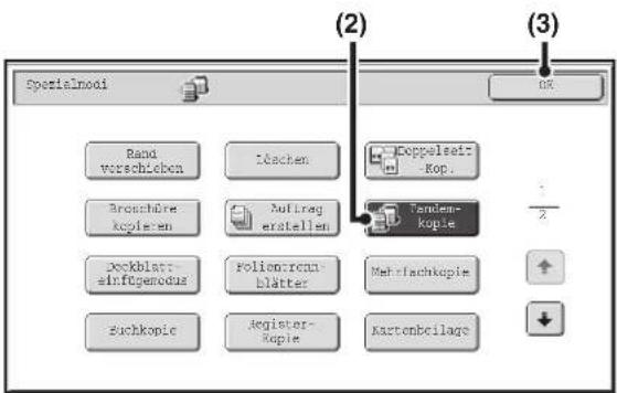 Spezialmodi Rand verschieben Broschüre kopieren Deckblatt- einfügemodus Rückkopie Löschen Auftrag vorbereiten Folienkrau- blätter Register- Kopie Doppelseitig- Kopie Tandem- Kopie Mehrfachkopie Kartonbeilage (2) (3)