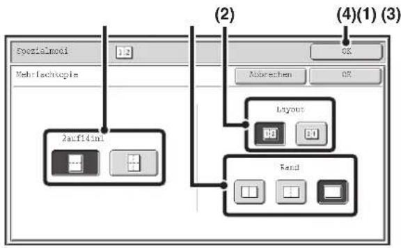 Spezialmodi Mehrfachkopie (2) OK Abbrechen (4)(1) (3) Zuordnung Layout Band
