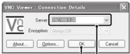 VNC Viewer: Verbindungsdetails Server: 192.168.1.28 Verschlüsselung: Immer aus Über... Optionen... OK Abbrechen