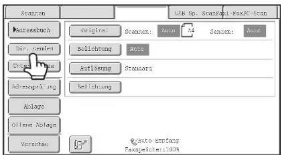 Scannen USB Sp. ScanFox1-FaxPC-Scan Accessbuch Dir. senden Ctrl+ False Adressprüfung Ablage Offene Ablage Vorschau Original Scannen: Auto Auto Senden: Auto Sicherung Auto Auflösung Standard Sellichtung Auto Empfang Faxspeicher:1004