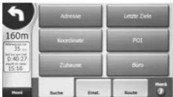 160m 35:00 40:27 15:16 Adresse KeCoordinate Zuhauze Suche Einst. Route Letzte Ziele POI Büro Man3