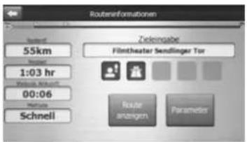 Routerinformationen Risent 55km Risent 1:03 hr Virtual Service 00:06 Maintenance Schnell Zieleingabe: Filmtheater Sendlinger Tor Route anzügen Parameter