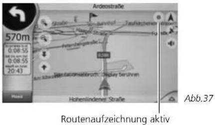 Ardeostraße 570m 0:08:55 0:08:55 20:43 Hohenlinderer Straße Routenaufzeichnung aktiv Abb.37