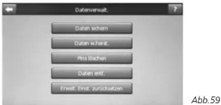 Datenverwalt. ? Daten sichem Daten w.herst. Pens Loschen Daten erst. Erweit. Einst. zurücksetzen Abb. 59