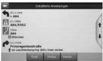 Detaillierte Anweissungen (6.) 2.2km = A94 (1.) 300km A94/E552 21km A94 München (2.) 311km Prinzregentenstraße an Leuchtenbergring (B2r) links vorbei Einl. Modus Hellen...