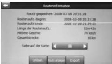 Routerinformation Route gespeichert: 2008-03-06 20:31:28 Routenaufz Beginn: 2008-03-08 20:31:28 Routenaufz stride: 2008-03-08 21:24:11 Länge der Routenaufz: 52m 42s Mittlere Geschre: 74 km/h Gesamtbrücke: 65km Farbe auf der Karte: Unben Route anlagen Export