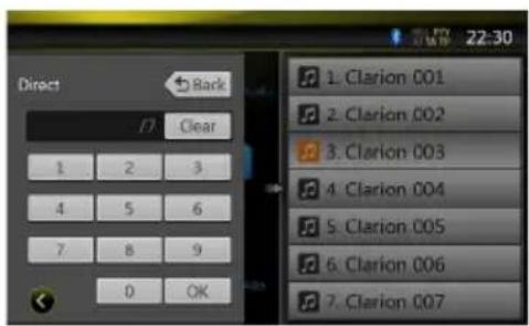 Direct Back 17 Clear 1 2 3 4 5 6 7 8 9 0 OK 1. Clarion 001 2. Clarion 002 3. Clarion 003 4. Clarion 004 5. Clarion 005 6. Clarion 006 7. Clarion 007