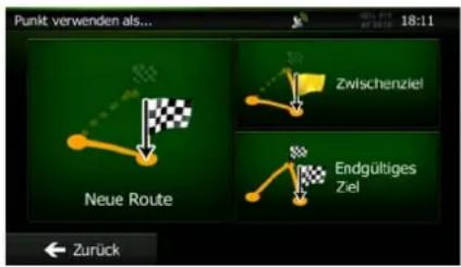 Punkt verwenden als... 18:11 Neue Route Zwischenziel Endgültiges Ziel ← Zurück