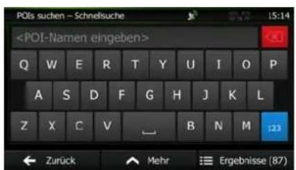 POIs suchen - Schnellsuche Q W E R T Y U I O P A S D F G H J K L Z X C V _ B N M 23 Zurück Mehr Ergebnisse (87)