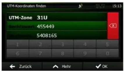 UTM-Koordinaten finden UTM-Zone 31U Sachtwert 455449 Aus-Gruppe 5408165 1 2 3 4 5 6 7 8 9 D Zurück Mehr OK