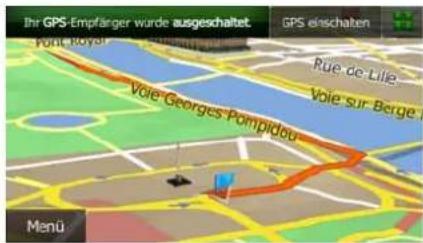 Ihr GPS-Empfänger wurde ausgeschaltet GPS einschalten Voie Ruyer Rüe de Lille Voie sur Berge Voie Georges Pompidou Menu