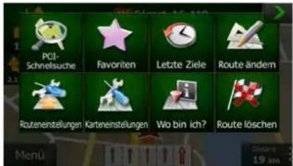 PCI- Schnelsuche Favorite Letzte Ziele Route ändern Routeneinstellungen Karteneinstellungen Wo bin ich? Route löschen