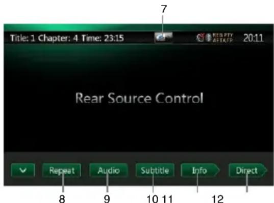 Title: 1 Chapter: 4 Time: 23:15 7 REQUENCY AFTATP 20:11 Rear Source Control Repeat Audio Subtitle Info Direct 8 9 10 11 12