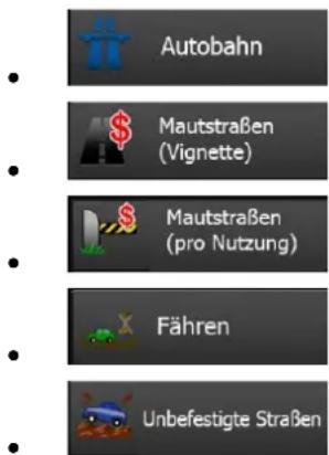 Autobahn Mautstraßen (Vignette) Mautstraßen (pro Nutzung) Fähren Unbefestigte Straßen