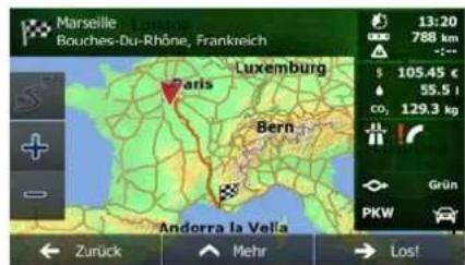 Marseille Bouches-Du-Rhône, Frankreich 13:20 788 km - $ 105.45 € 55.5 l CO₂ 129.3 kg Grün PKW Andorra la Vella Paris Bern