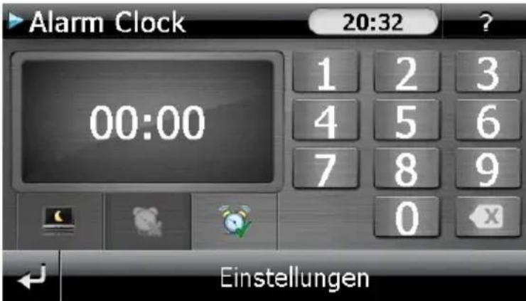 Alarm Clock 20:32 00:00 1 2 3 4 5 6 7 8 9 0 Einstellungen