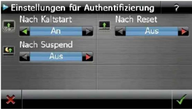 Einstellungen für Authentifizierung Nach Kaltstart An Nach Reset Aus Nach Suspend Aus