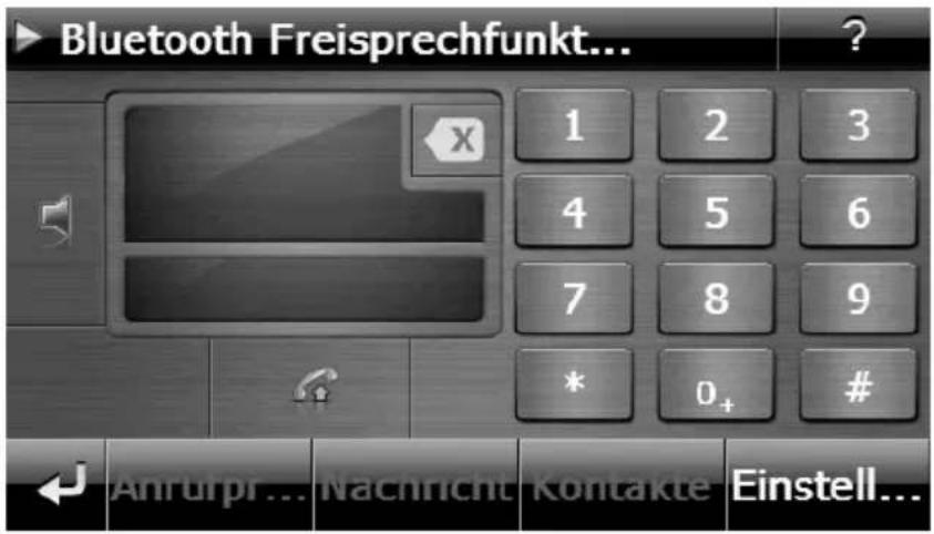 Bluetooth Freisprechfunkt... 1 2 3 4 5 6 7 8 9 * 0+ # Anrurpr... Nachricht Kontakte Einstell...
