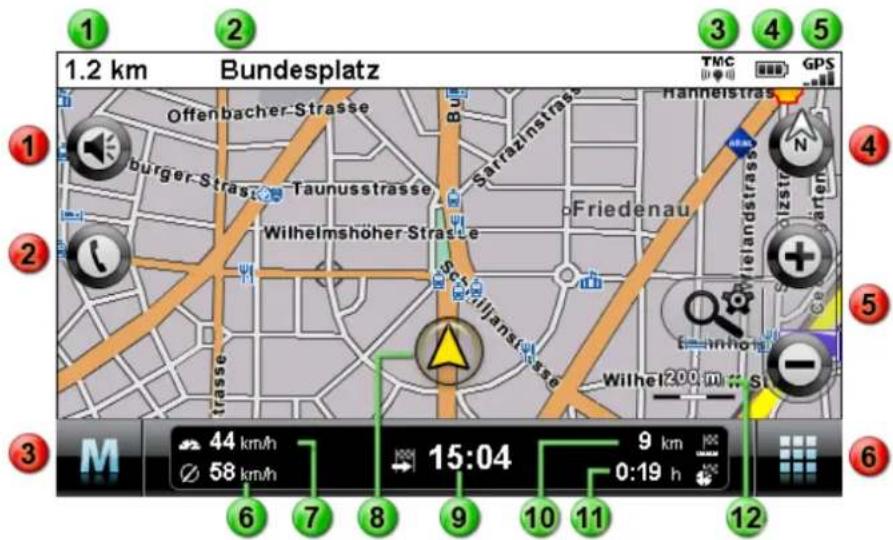 1.2 km Bundesplatz Offenbacher-Strasse Burger-Strasse Taunusstrasse Wilhelmshöher-Strasse Sarrazinstrasse Friedenau Wielandstrasse Wilhel200 m St 44 km/h 58 km/h 15:04 9 km 0:19 h 6 7 8 9 10 11 12 3 4 5 TMC GPS Hannelstrasse N + - M 44 km/h 58 km/h