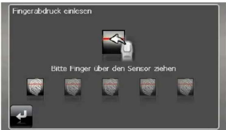 Fingerabdruck einlesen Bitte Finger über den Sensor ziehen