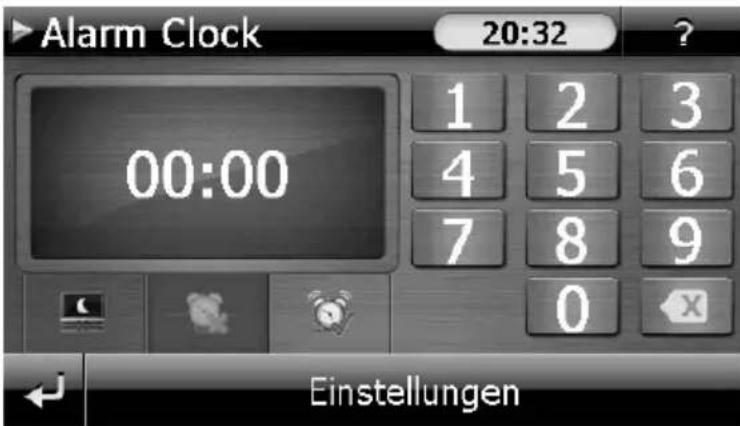 Alarm Clock 20:32 ? 1 2 3 4 5 6 7 8 9 0 Einstellungen