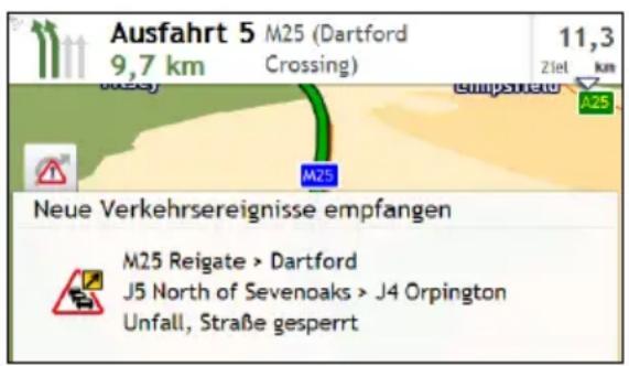 Ausfahrt 5 M25 (Dartford 9,7 km Crossing) 11,3 Ziel km Tempsterato A25 Neue Verkehrsereignisse empfangen M25 Reigate > Dartford J5 North of Sevenoaks > J4 Orpington Unfall, Straße gesperrt