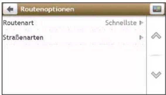 Routenoptionen Routenart Schnellste Straßenarten