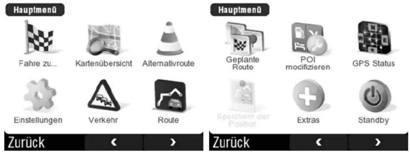 TARGA PNA-E3530T - Das Navigations-Hauptmenü - 1