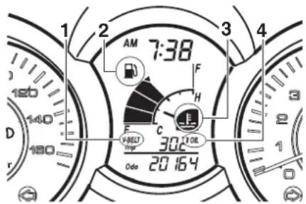 1 2 7:38 3 4 AM F H E C V-EBLT mpg 302 TOL 20 164 Odo