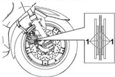 YAMAHA X-max 125 (2012) - Scheibenbremsbeläge des Vorder- und Hinterrads prüfen - 1