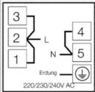 3 2 1 L N 4 5 Erdung 220/230/240V AC