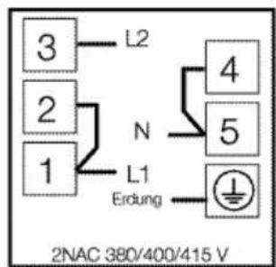3 L2 2 N 1 L1 Erdung 4 5 2NAC 380/400/415 V