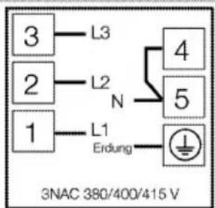 3 L3 2 L2 N 1 L1 Erdung 4 5 3NAC 380/400/415 V
