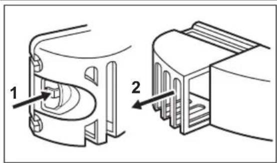 Technical diagram showing two mechanical component assemblies with labeled parts 1 and 2