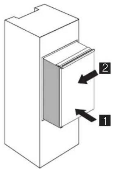 Technical diagram showing a 3D block with two labeled components (1 and 2) and directional arrows indicating flow or movement.
