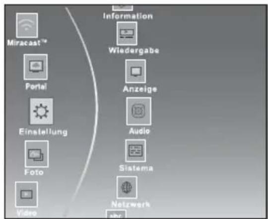 Miracast™ Portal Einstellung Foto Video Information Wiedergabe Anzeige Audio Sistema Netzwerk abr