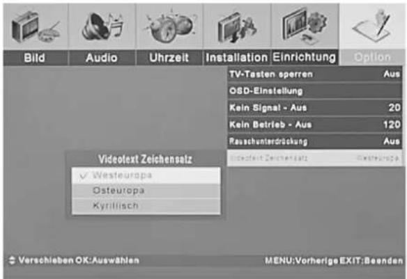 TARGA Visionary LT 4010 - Zeichensatz für Videotext einstellen - 1