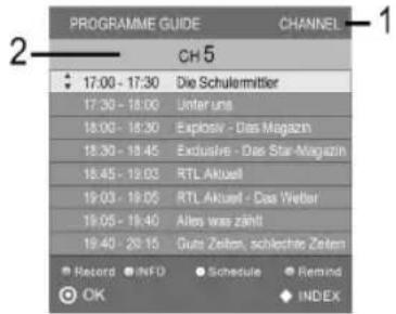 PROGRAMME GUIDE CHANNEL 2 CH 5 17:00 - 17:30 Die Schulemittier 17:30 - 18:00 Unter uns 18:00 - 18:30 Explosiv - Das Magazin 18:30 - 18:45 Exclusive - Das Star-Magazin 18:45 - 19:03 RTL Aktuell 19:03 - 19:05 RTL Aktuell - Das Wetter 19:05 - 19:40 Alles was zählt 19:40 - 20:15 Guts Zeiten, schlechte Zeiten Record NFD Schedule Remind OK INDEX