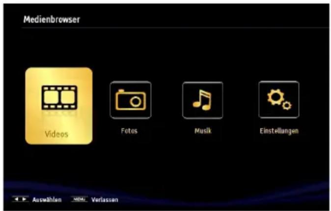 Medienbrowser Videos Fotos Musik Einstellungen