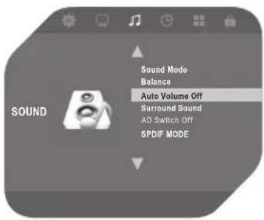 Sound Mode Balance Auto Volumes Off Surround Sound AD Switch Off SPDIF MODE